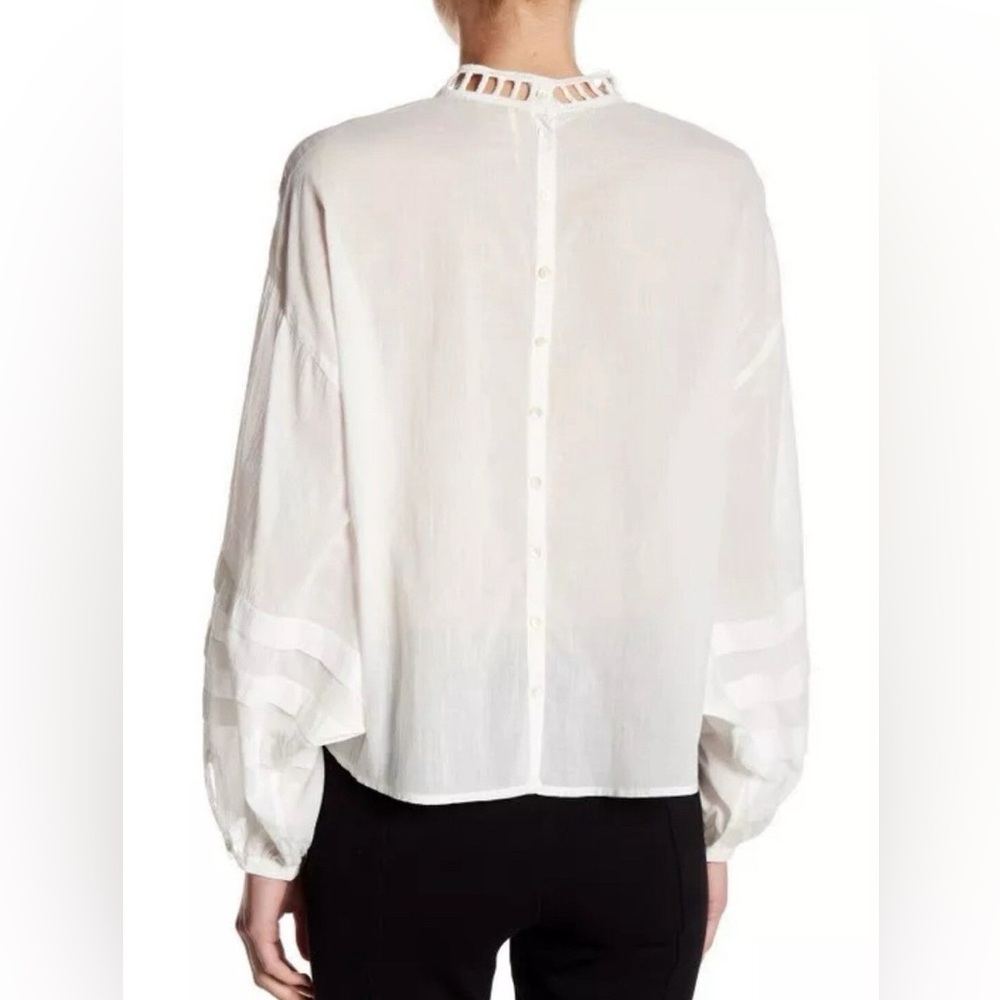 FREE PEOPLE Heart of Gold Blouse White Embellished Cutout-Neck Blouse size large - Picture 6 of 14